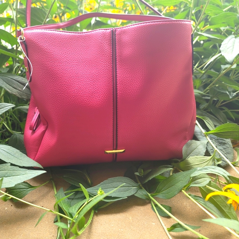 Anne Klein Vintage Hot Pink Pebbled Hand/ Shoulder Hobo Tote 13 1/2" wide